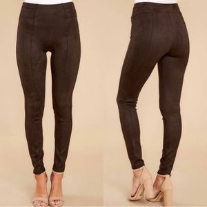 Chocolate brown faux suede SPANX leggings size XL